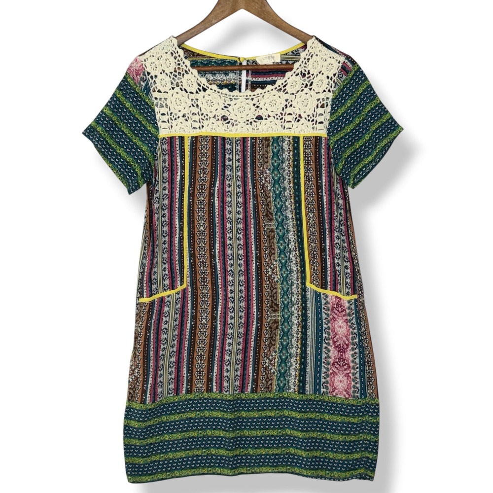 Umgee Dress S Multicolor Crochet Lace Patchwork Boho Festival Tribal Hippie Chic